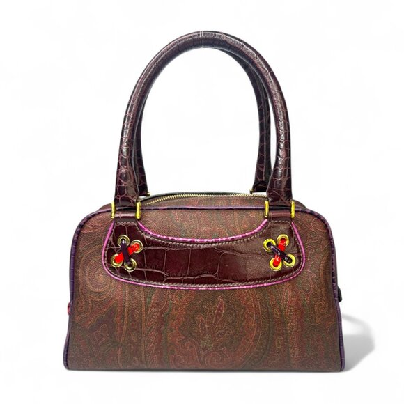 Etro Paisley Mini Boston Bag Croc-Embossed Leather Trim - Picture 1 of 11